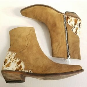 Free People Suede Cowhide Western Booties